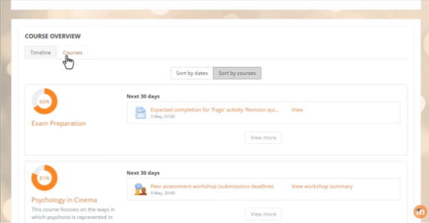 Moodle interface highlighting customizable courses, a popular TalentLMS alternative