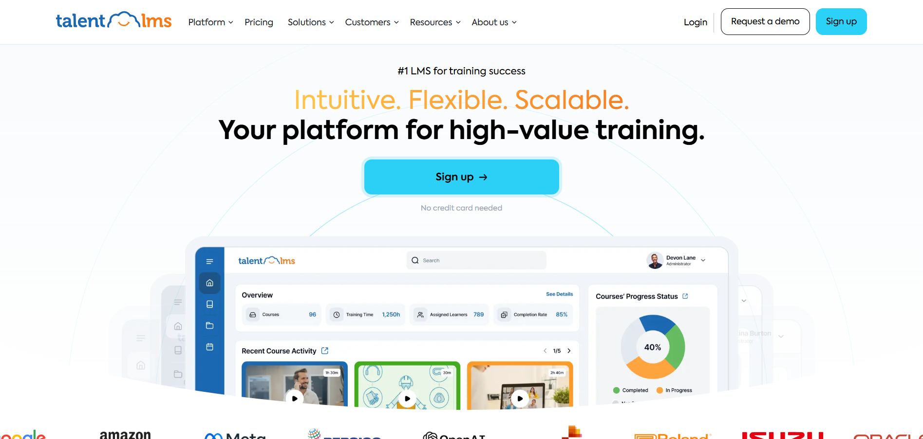 A screenshot of TalentLMS home page.