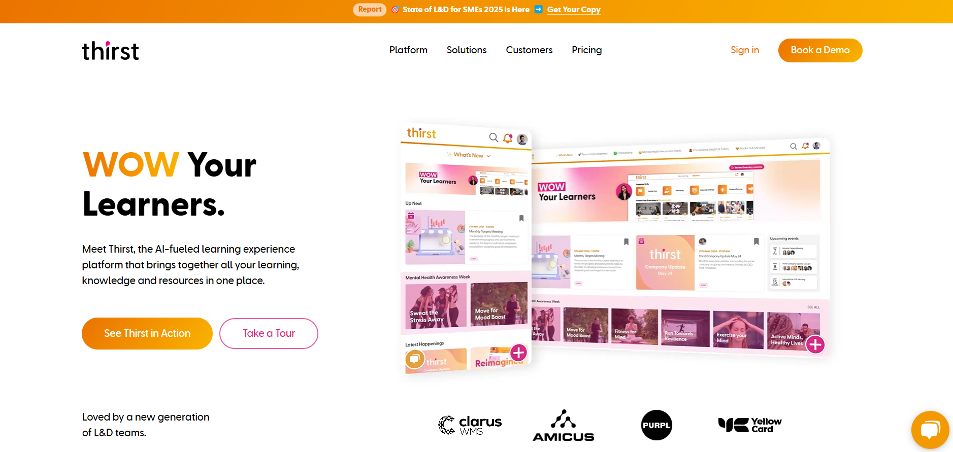 A screenshot of Thirsts home page