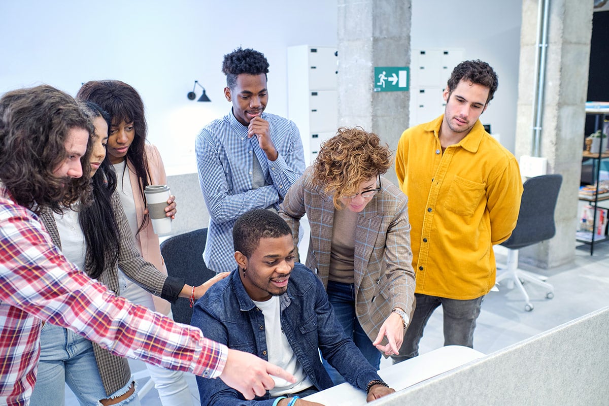 Employees engaged in learning game Employees engaged in learning game