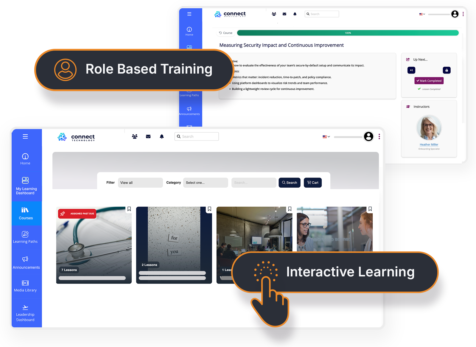 A product screenshot of Tovuti platform with interactive and role based training